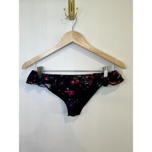 O’Neill Floral Ruffle Bikini Bottoms Black Pink Tropical Swim Size Large